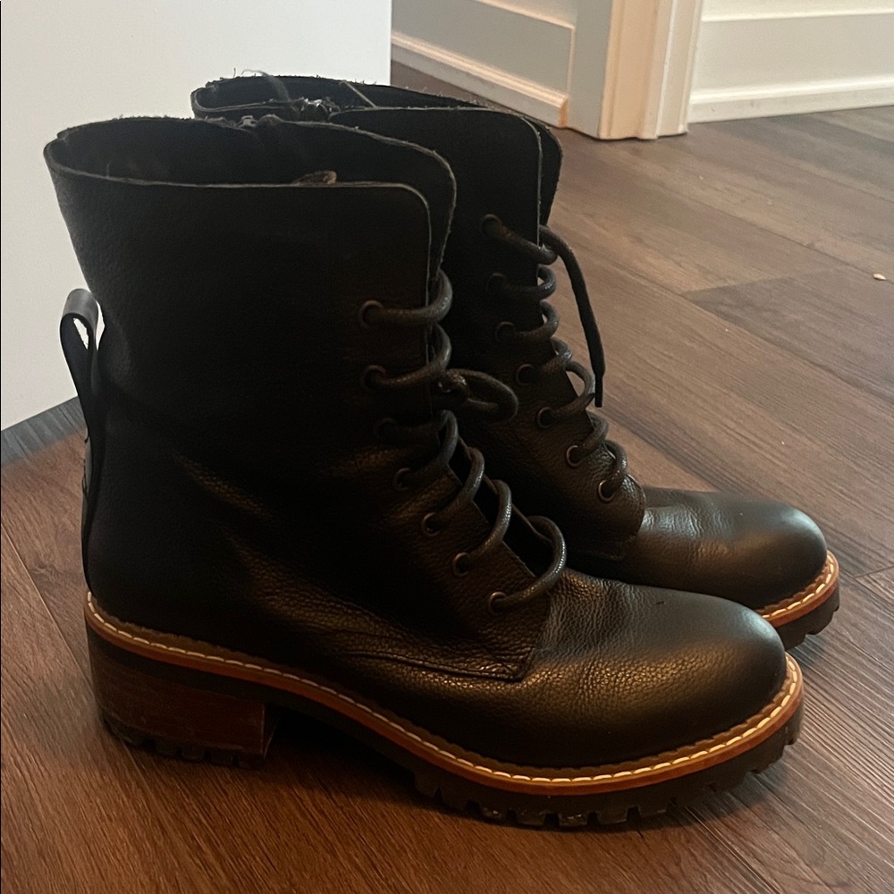 Lace-Up Black Leather Women's Ankle Boots